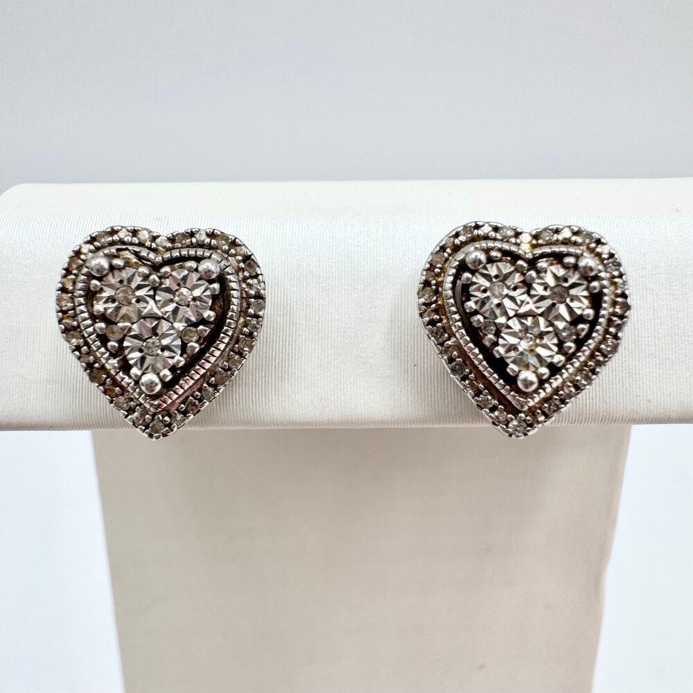 Kay Jewelers Outlet Diamond Heart Stud Earrings Sterling Silver 925 Signed
